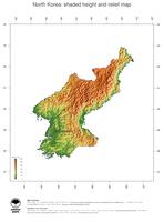 #3 Map North Korea: color-coded topography, shaded relief, country borders and capital