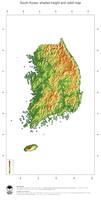 #3 Map South Korea: color-coded topography, shaded relief, country borders and capital