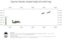 #3 Map Cayman Islands: color-coded topography, shaded relief, country borders and capital