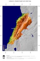 #5 Map Lebanon: color-coded topography, shaded relief, country borders and capital