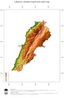 #3 Map Lebanon: color-coded topography, shaded relief, country borders and capital