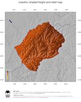 #5 Map Lesotho: color-coded topography, shaded relief, country borders and capital