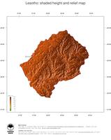 #3 Map Lesotho: color-coded topography, shaded relief, country borders and capital