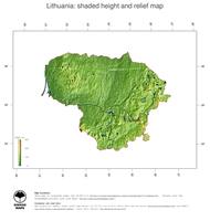 #3 Map Lithuania: color-coded topography, shaded relief, country borders and capital