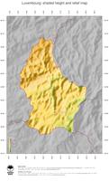 #5 Map Luxembourg: color-coded topography, shaded relief, country borders and capital