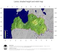 #5 Map Latvia: color-coded topography, shaded relief, country borders and capital
