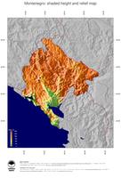 #4 Map Montenegro: color-coded topography, shaded relief, country borders and capital