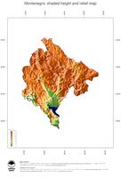 #3 Map Montenegro: color-coded topography, shaded relief, country borders and capital