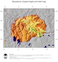 #5 Map Macedonia: color-coded topography, shaded relief, country borders and capital