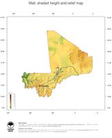 #3 Map Mali: color-coded topography, shaded relief, country borders and capital