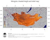 #4 Map Mongolia: color-coded topography, shaded relief, country borders and capital