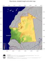 #5 Map Mauritania: color-coded topography, shaded relief, country borders and capital