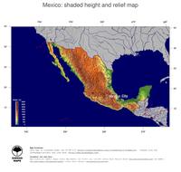 #5 Map Mexico: color-coded topography, shaded relief, country borders and capital