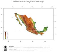 #3 Map Mexico: color-coded topography, shaded relief, country borders and capital
