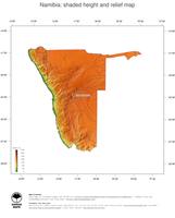 #3 Map Namibia: color-coded topography, shaded relief, country borders and capital