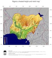 #5 Map Nigeria: color-coded topography, shaded relief, country borders and capital
