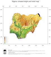 #3 Map Nigeria: color-coded topography, shaded relief, country borders and capital
