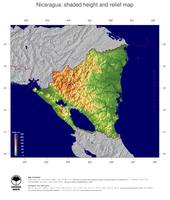 #5 Map Nicaragua: color-coded topography, shaded relief, country borders and capital