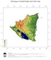 #3 Map Nicaragua: color-coded topography, shaded relief, country borders and capital