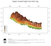 #3 Map Nepal: color-coded topography, shaded relief, country borders and capital