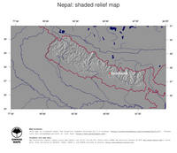 #4 Map Nepal: shaded relief, country borders and capital
