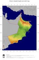 #5 Map Oman: color-coded topography, shaded relief, country borders and capital