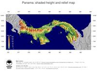 #5 Map Panama: color-coded topography, shaded relief, country borders and capital