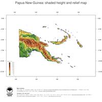 #3 Map Papua New Guinea: color-coded topography, shaded relief, country borders and capital