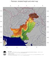 #5 Map Pakistan: color-coded topography, shaded relief, country borders and capital