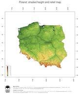 #3 Map Poland: color-coded topography, shaded relief, country borders and capital