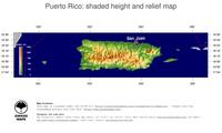 #5 Map Puerto Rico: color-coded topography, shaded relief, country borders and capital