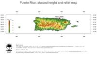 #3 Map Puerto Rico: color-coded topography, shaded relief, country borders and capital