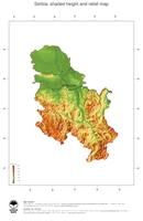 #3 Map Serbia: color-coded topography, shaded relief, country borders and capital