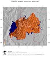 #5 Map Rwanda: color-coded topography, shaded relief, country borders and capital