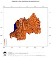 #3 Map Rwanda: color-coded topography, shaded relief, country borders and capital
