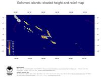 #4 Map Solomon Islands: color-coded topography, shaded relief, country borders and capital