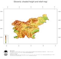 #3 Map Slovenia: color-coded topography, shaded relief, country borders and capital