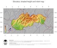 #5 Map Slovakia: color-coded topography, shaded relief, country borders and capital