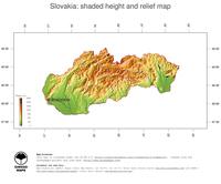 #3 Map Slovakia: color-coded topography, shaded relief, country borders and capital