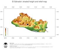#3 Map El Salvador: color-coded topography, shaded relief, country borders and capital