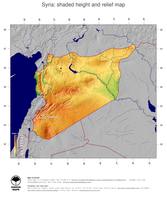 #5 Map Syria: color-coded topography, shaded relief, country borders and capital