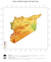 #3 Map Syria: color-coded topography, shaded relief, country borders and capital