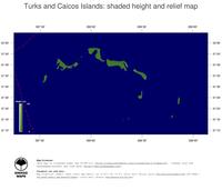 #4 Map Turks and Caicos Islands: color-coded topography, shaded relief, country borders and capital