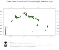 #3 Map Turks and Caicos Islands: color-coded topography, shaded relief, country borders and capital