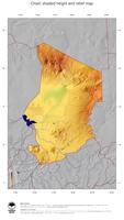 #5 Map Chad: color-coded topography, shaded relief, country borders and capital