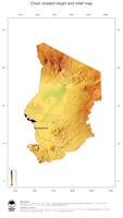 #3 Map Chad: color-coded topography, shaded relief, country borders and capital