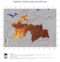 #5 Map Tajikistan: color-coded topography, shaded relief, country borders and capital