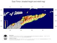 #4 Map East Timor: color-coded topography, shaded relief, country borders and capital