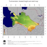 #5 Map Turkmenistan: color-coded topography, shaded relief, country borders and capital