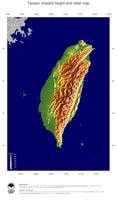 #5 Map Taiwan: color-coded topography, shaded relief, country borders and capital